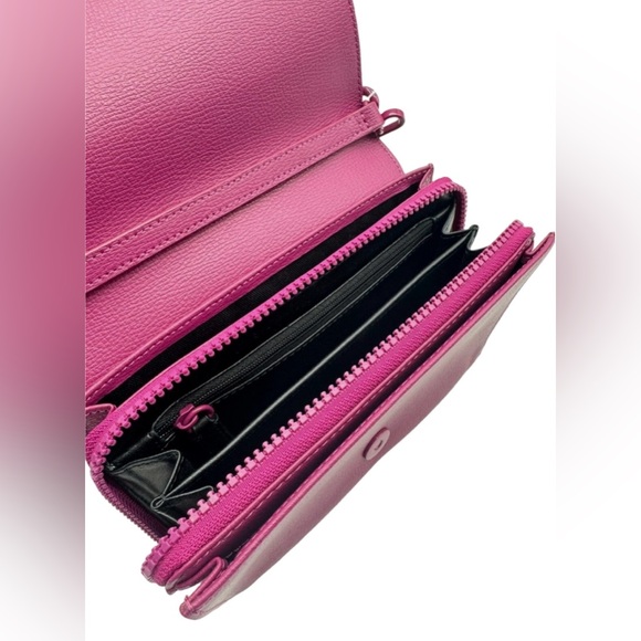 NWT KARL LAGERFELD Paris Lourdes leather chain crossbody bag wallet CACTUS PINK - Picture 9 of 13